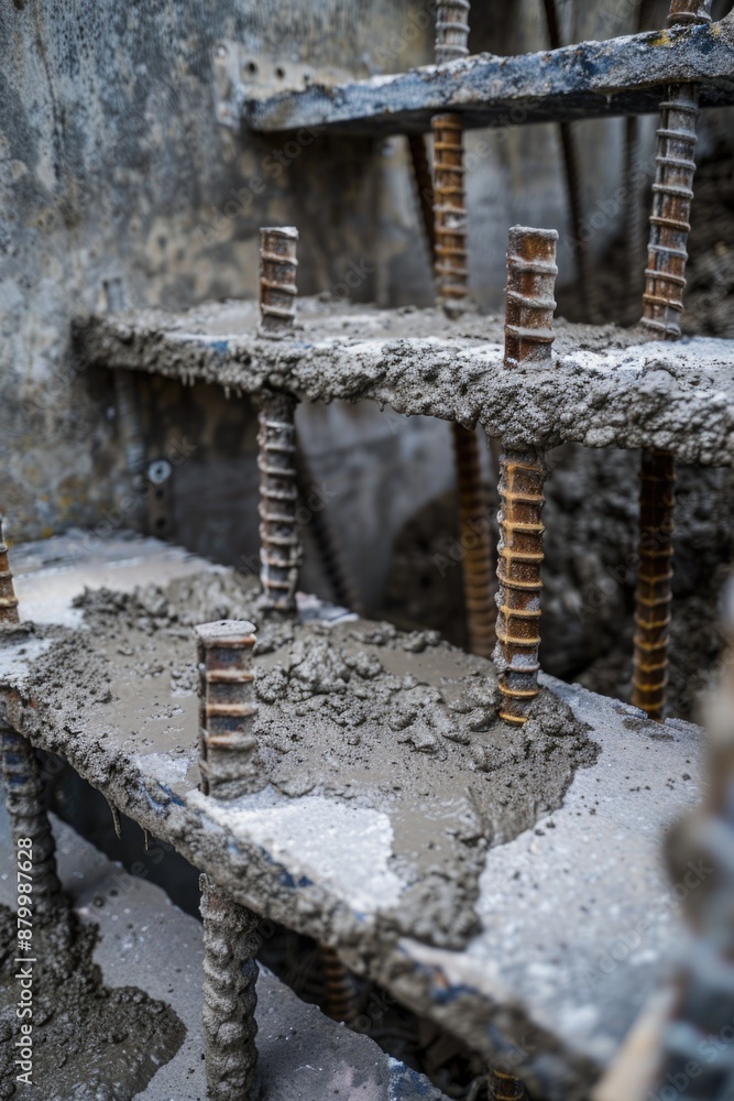 Poster close-up shot of a bunch of screws embedded in concrete, great for construction or diy projects