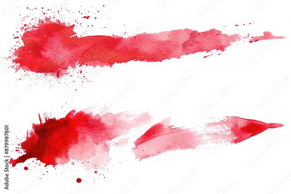 Poster Close-up of red paint splatters on a clean white surface, suitable for design and art projects