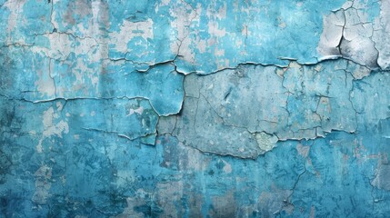 Fototapeta premium A detailed image of an aged wall with vibrant blue paint peeling off, displaying signs of aging and weathering