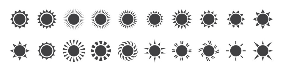 sun icon set. sun vector. sunshine icon set. sunlight effect. yellow sun symbol. sunshine vector sign collection. transparent background. heat. circle pattern. vector illustration.