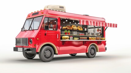 a food truck serving gourmet dishes, street food, detailed rendering, isolated on white background