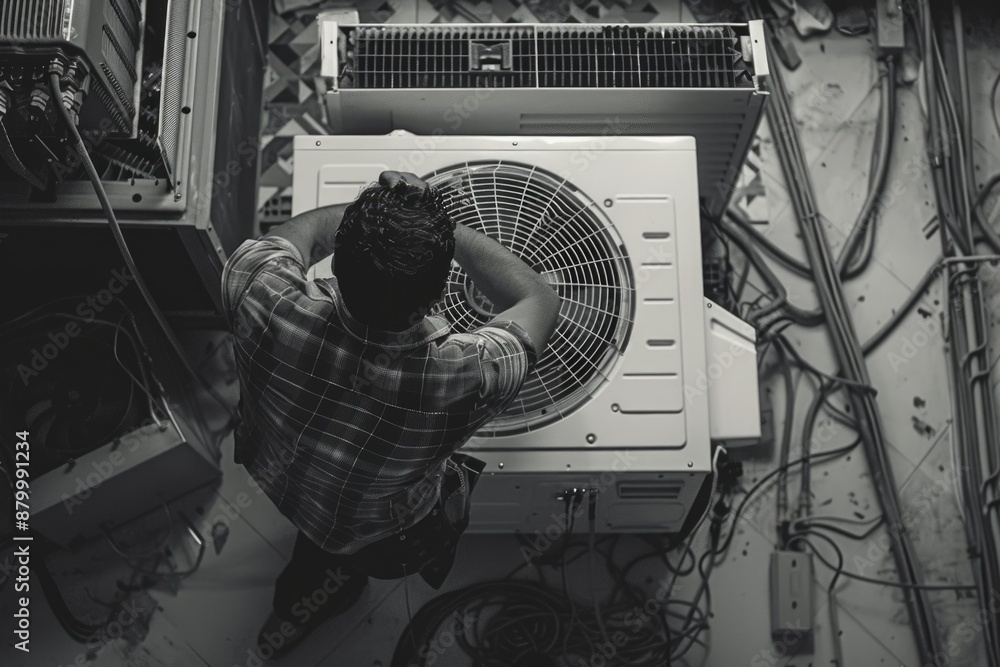 Canvas Prints Man is working on air conditioner