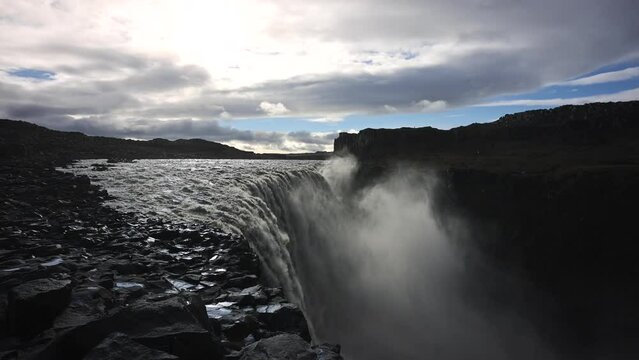 Slow motion footage of the powerful waterfall, Detifoss, in Iceland. 