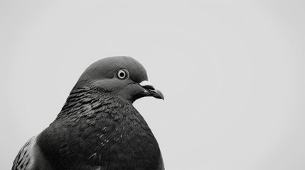 Close up profile of pigeon against plain background in Victoria British Columbia