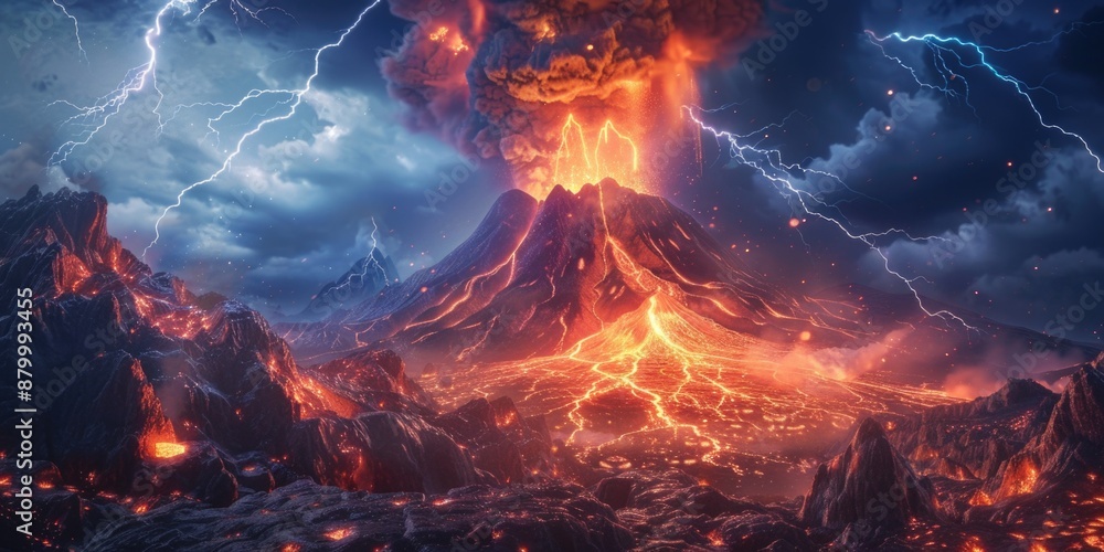 Canvas Prints Volcano erupts with lava and fire, creating dramatic and intense scene