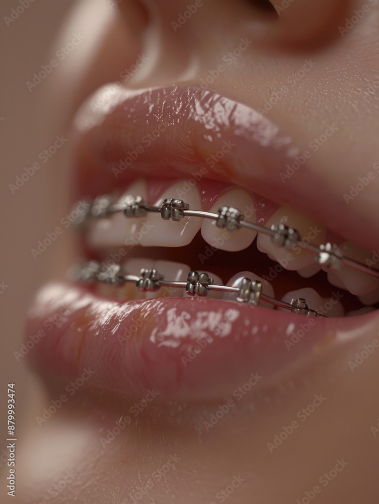 Poster woman's mouth with braces on her teeth