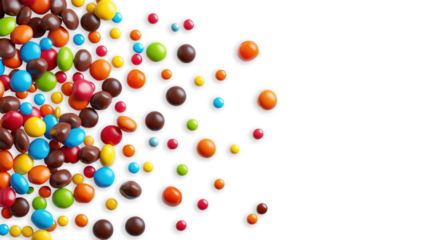 Colorful candy scattered on a white background