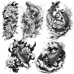 AI Japanese Irezumi tattoos black and white