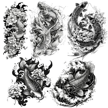 AI Japanese Irezumi tattoos black and white