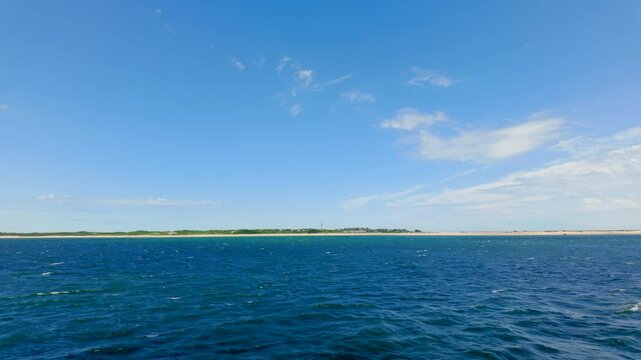 Summer Long Point Beach, Provincetown, MA, USA. Boat tour footage 4k