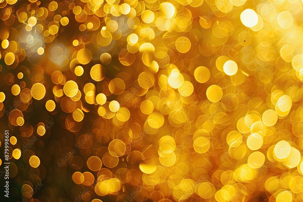 Poster a gold background with many small circles. the circles are blurry and overlapping