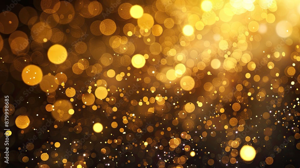 Poster a blurry image of gold and black with many small circles. the circles are of different sizes and are