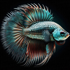 A vibrant Betta fish with iridescent scales and flowing fins