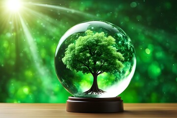Green world in crystal globe,The concept of protecting the environment for the future,genarative ai