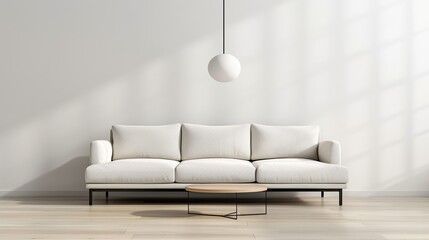 A modern minimalist living room with a sectional sofa and a low-profile coffee table emphasizing the beauty of clean lines and uncluttered space Illustration, Image, , Minimalism,