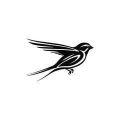 Obraz premium Minimalist Sparrow Logo: Create a sleek, minimalist silhouette of a sparrow in flight, focusing on clean lines and simplicity for a modern logo design.