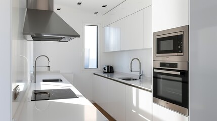A sleek and modern kitchen with minimalist cabinetry and high-end appliances creating a functional and beautiful space for culinary creations Illustration, Image, , Minimalism,