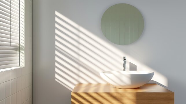 A serene bathroom with minimalist fixtures and a neutral color scheme creating a spa-like atmosphere perfect for relaxation and rejuvenation Illustration, Image, , Minimalism,