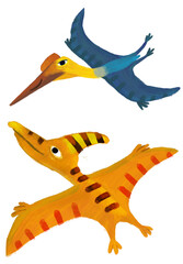 cartoon happy and funny colorful prehistoric dinosaur dino pterodactyl and quetzalcoatlus bird flying bird isolated illustration for children © honeyflavour
