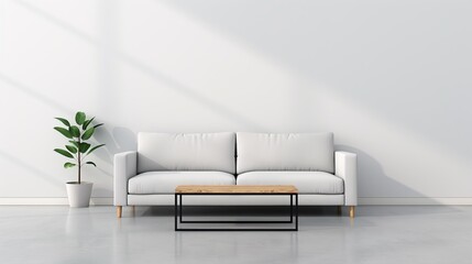 A modern minimalist living room with a clean-lined sofa and a low-profile coffee table emphasizing the beauty of simplicity and open space Illustration, Image, , Minimalism,