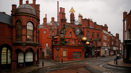Obraz premium a red building with a clock on the top of it