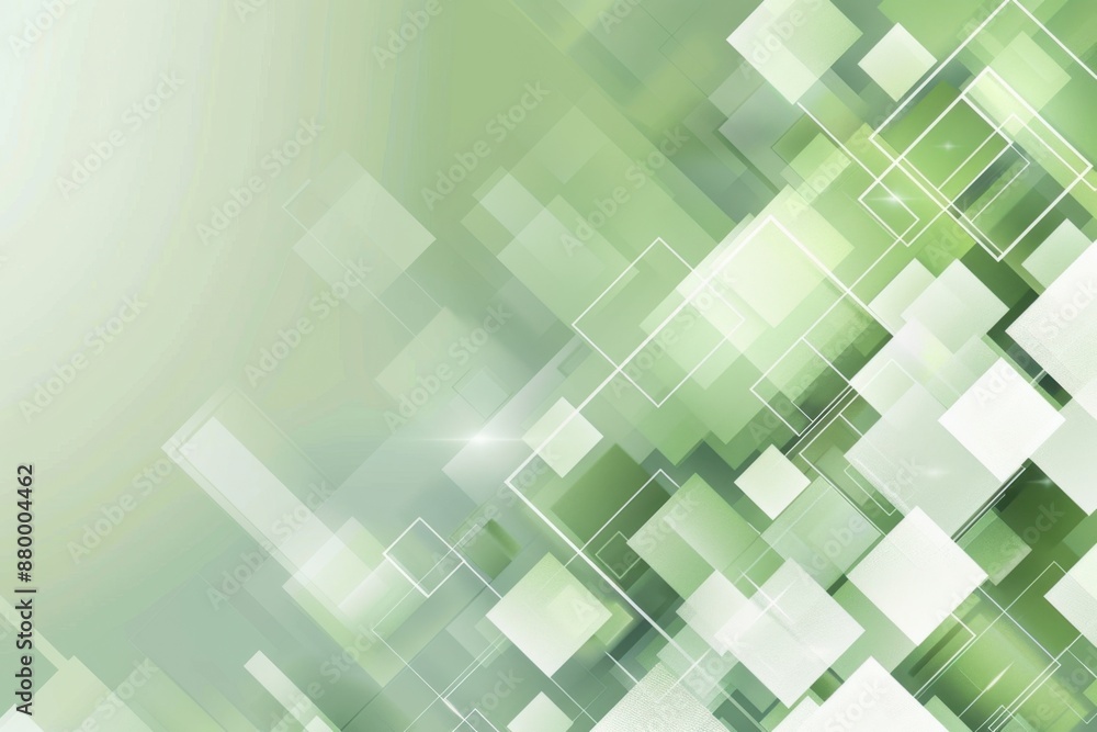 Poster abstract background with a light green color, white, and square shapes design of a presentation temp