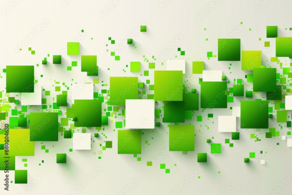 Poster abstract background with green and white squares on a light background simple lines and geometric sh