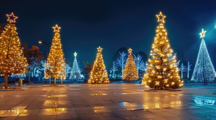 Decorating Christmas trees with lights