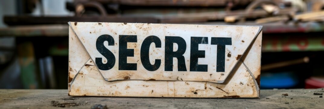 Discreet communication  secret envelope on table with  secret  inscription for confidentiality