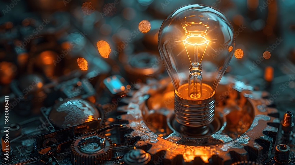 Aufkleber a light bulb is glowing brightly in the middle of a machine - generative ai
