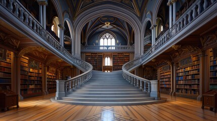 Obraz premium Grand Staircase in Historic Library Interior