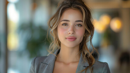 pretty female hair stylist model wearing a beautiful dress business suit created with Generative AI technology