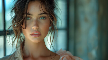 pretty female hair stylist model wearing a beautiful dress business suit created with Generative AI technology