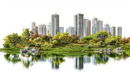 Isolated City Park on White Background