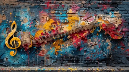 Obraz premium Musical Graffiti Art on a Brick Wall
