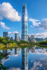 Obraz premium A large structure situated on calm water, ideal for landscape or architecture compositions