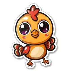 Obraz premium sticker of an adorable chibi turkey, simple flat illustration, cute and dreamy, white background, die cut sticker with border