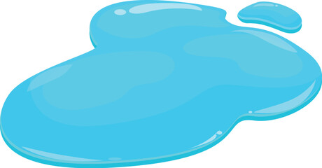 Cartoon blue liquid puddle spreading on the floor, isolated on white background