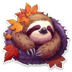  Sticker, sloth with a blanket sleeping in the style of cartoon style on a white background, Drawn in a cutely cute style