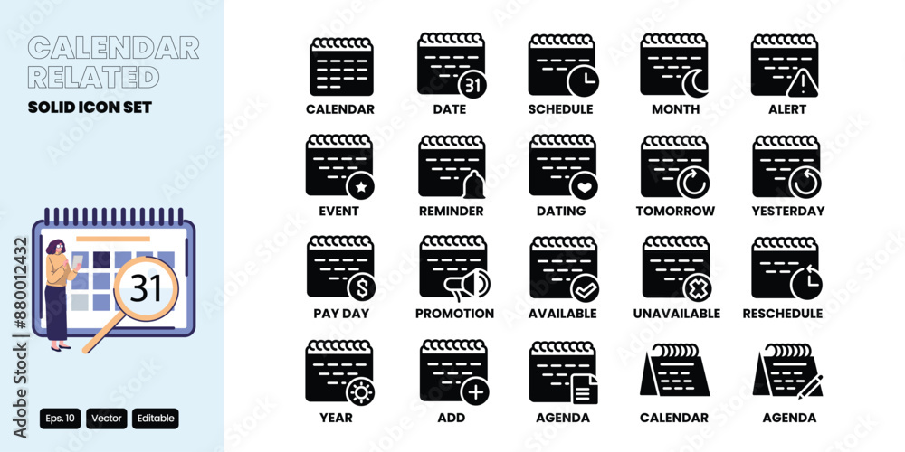 Poster calendar related solid icon vector design good for web and mobile app