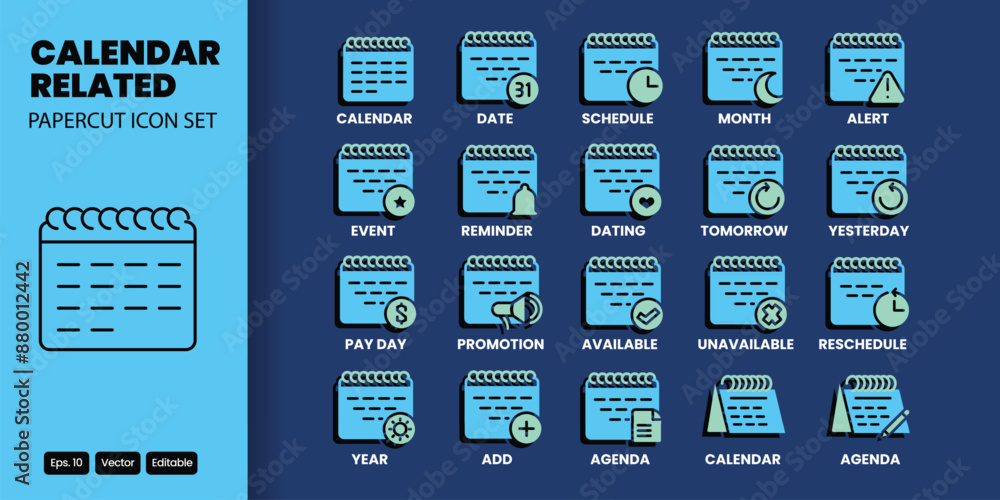 Poster calendar related papercut icon vector design good for web and mobile app