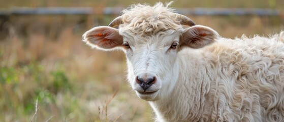 Fototapeta premium White Cow Looking Directly At Camera In Open Field