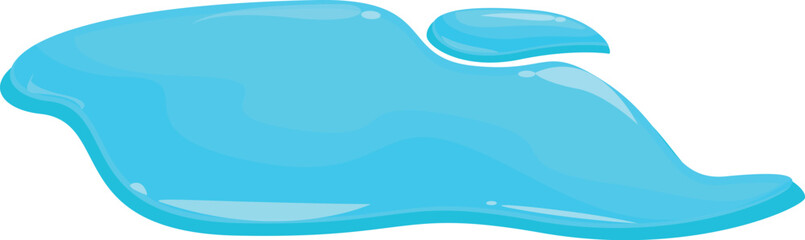 Cartoon blue liquid puddle spilling on the ground, isolated on white background