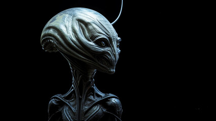 Naklejka premium alien statue with a black background