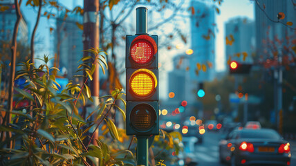 traffic light in the street created with Generative AI technology
