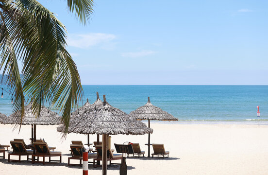  beach pavilion and My Khe beach in Da Nang, Vietnam