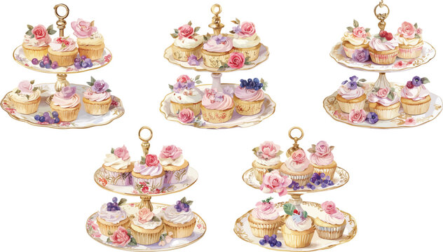 cupcake on elegant stand watercolor clipart
