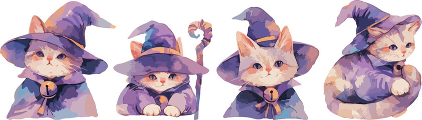 witches cat watercolor clipart