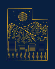 The night view of Salt lake city mono line design art for t shirt badge patch sticker illustration