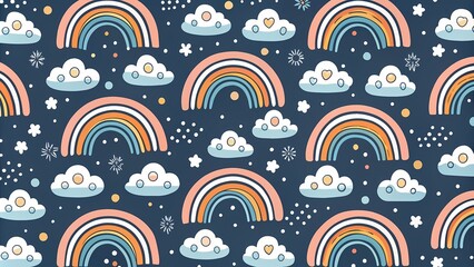 Charming Rainbow and Cloud Pattern Wallpaper for Kids